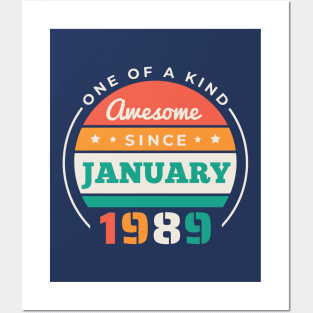 Retro Awesome Since January 1989 Birthday Vintage Bday 1989 Posters and Art